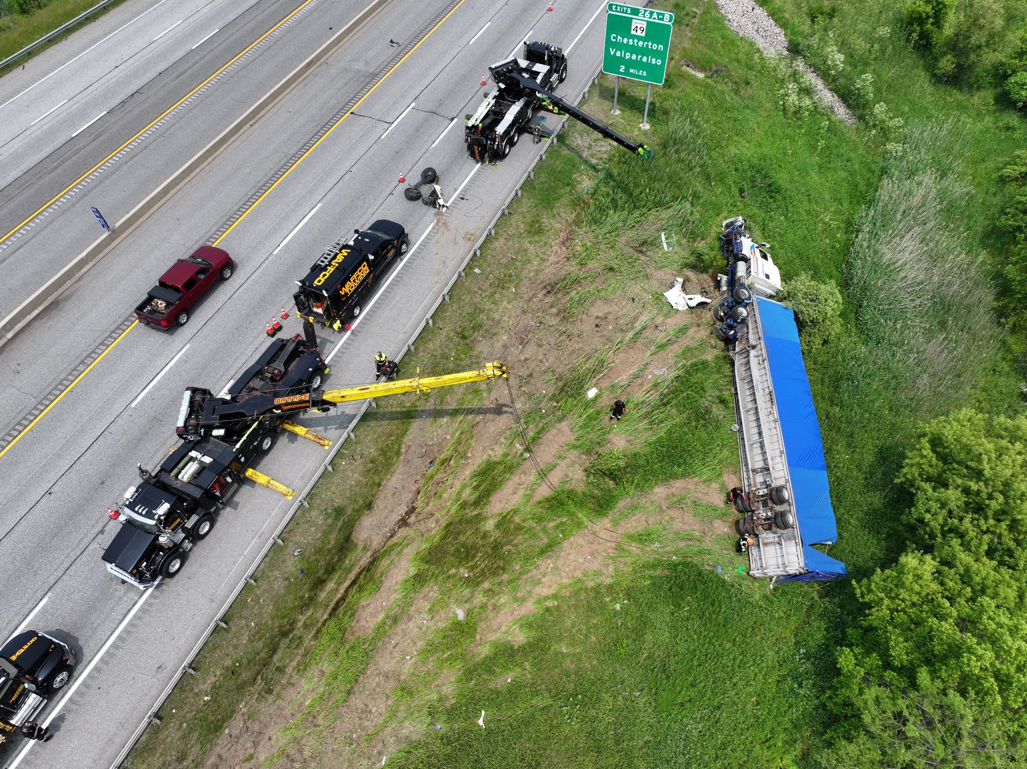 Waffco rotators recovering an overturned tractor trailer