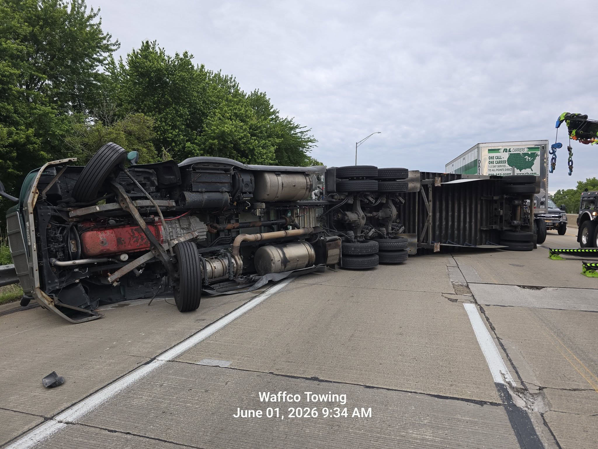 Overturned tractor trailer recovery