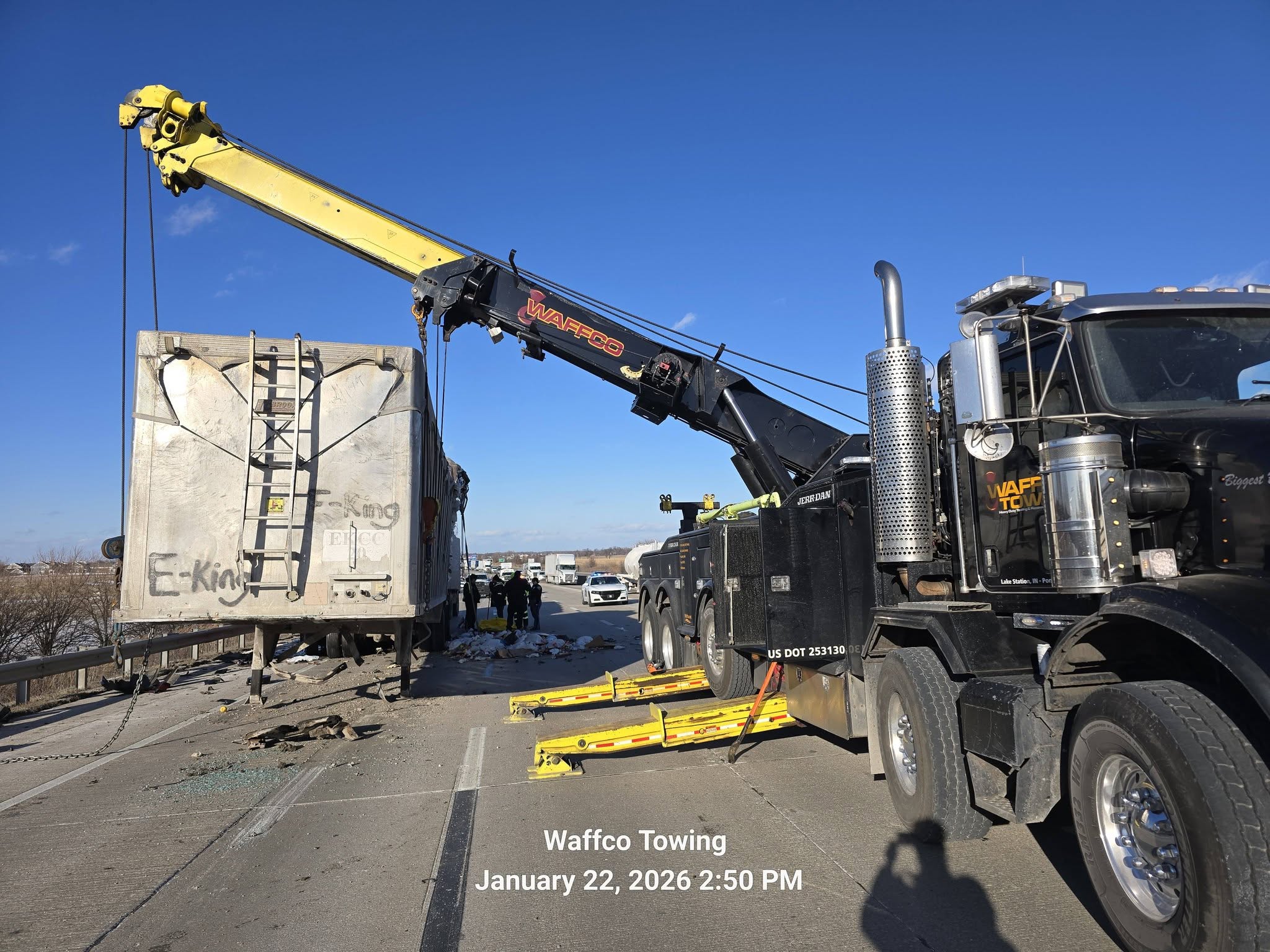 Waffco rotator recovering an overturned trailer