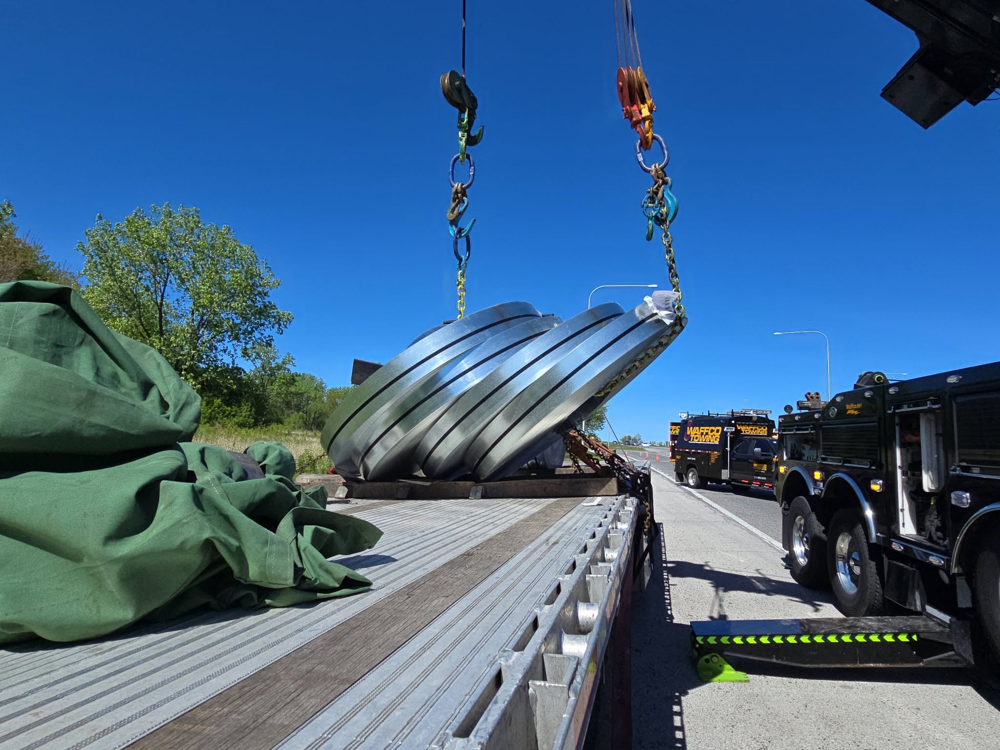 Steel coil load service on a trailer
